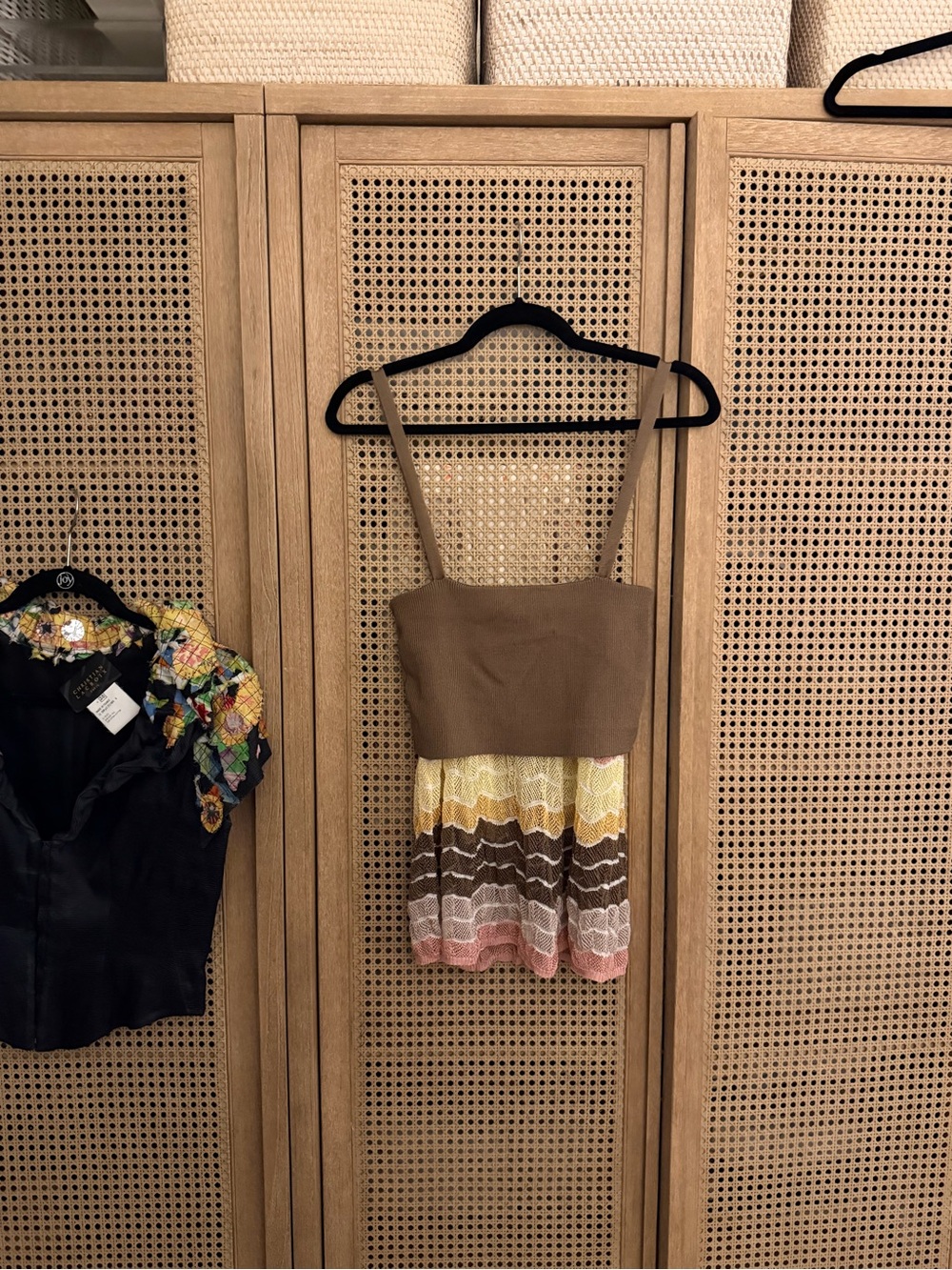 Missoni Brown Knit Camisole with Yellow, White, Pink & Tan Striped Skirt